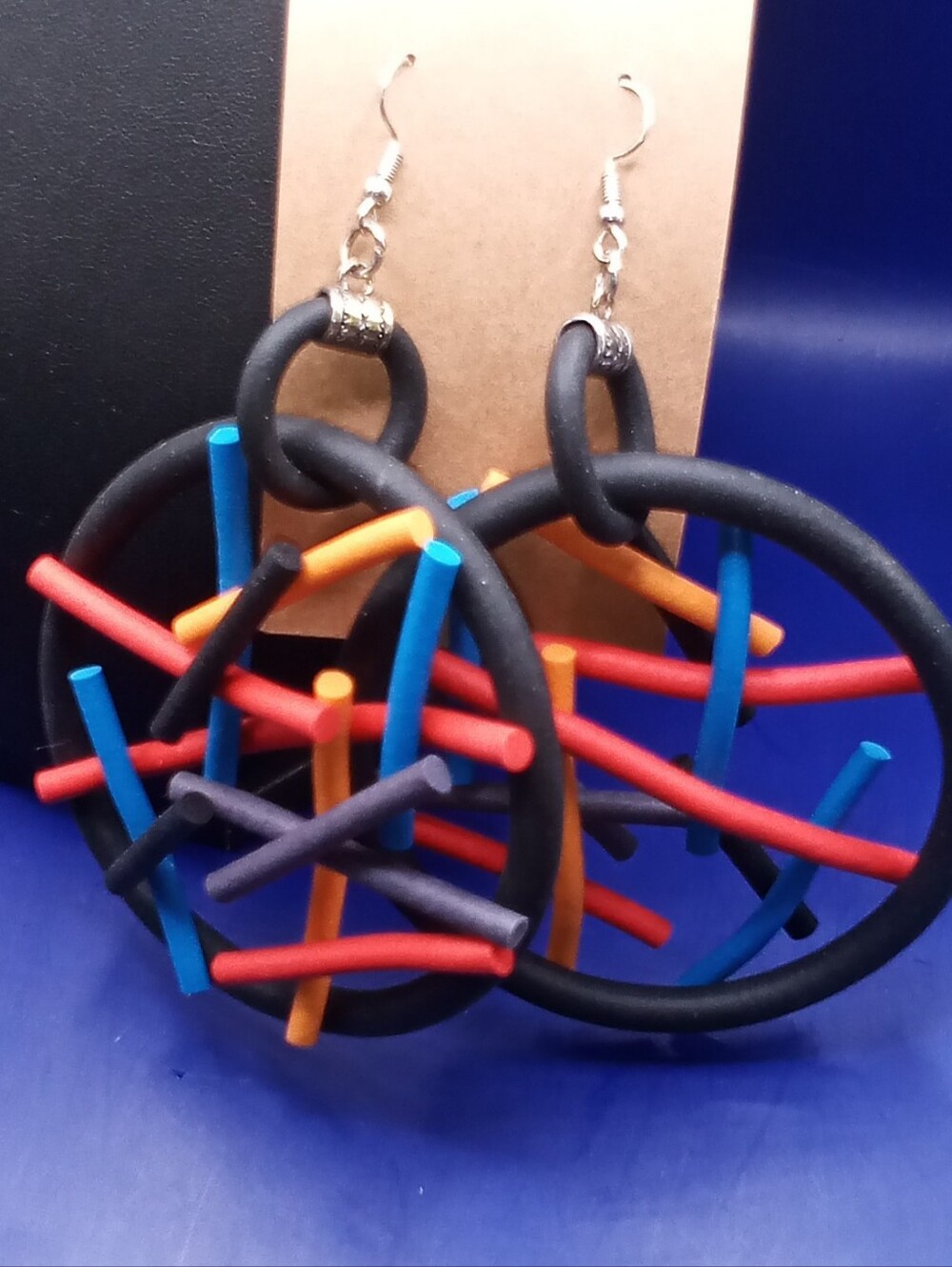 Colorful Multi-Stick Hoop Earrings - Blue, Red, Orange, Black